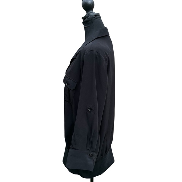 Women’s black button blouse w 2 frontal pockets & waistband by Diane Gilman S L - Picture 4 of 5